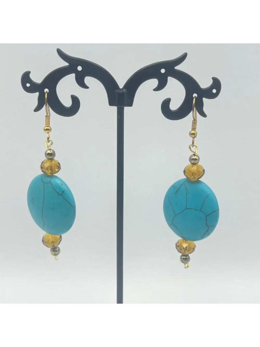 Boho Bracelet Stack Clea Ray Owl Turquoise Howlite Glass Bead Earrings Gold Tone - Picture 7 of 10
